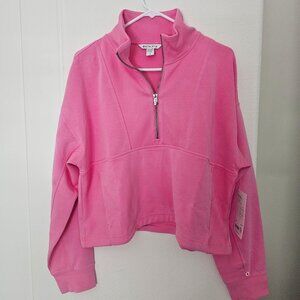 New Women Pink Athleta Seasoft Rib 1/4 Zip Popover/Pullover with pocket Large